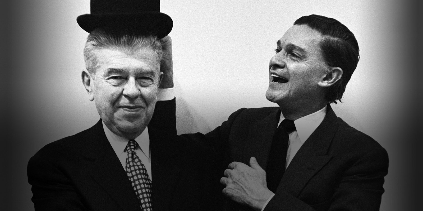 16 Dec 1965 --- Artist Rene Magritte and gallerist Alexander Iolas --- Image by © Steve Schapiro/Corbis